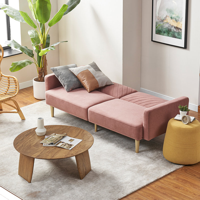 76.8'' Velvet Convertible Sofa, Old Rosa Velvet