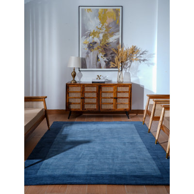 Hand Knotted Loom Wool Eco-Friendly Area Rugs - Rectangle, Blue Color, Contemporary Modern Design, High Pile Thick Handmade Anti Skid Area Rugs for Living Room, Bed Room