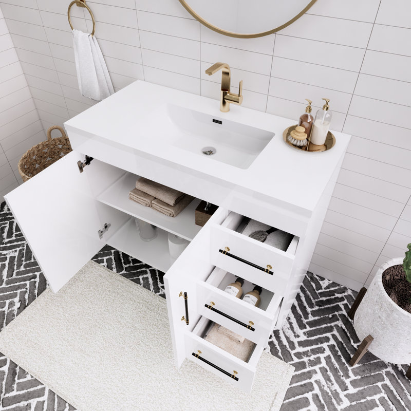 Meuble-lavabo simple l 42 po Spring, Blanc lustré