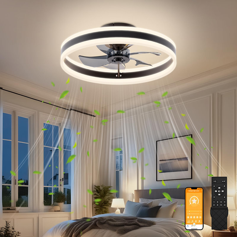 Ventilateurs de plafond à profil bas de 15,7 pouces avec lumières et télécommande, Noir