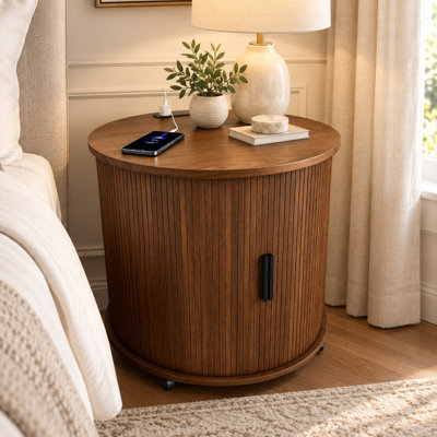 Baelnor  Nightstand with Charging Station Sliding Door and Wheels