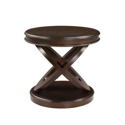 Table de bout ronde en bois 22 "avec base sculpturale Orbit Curve