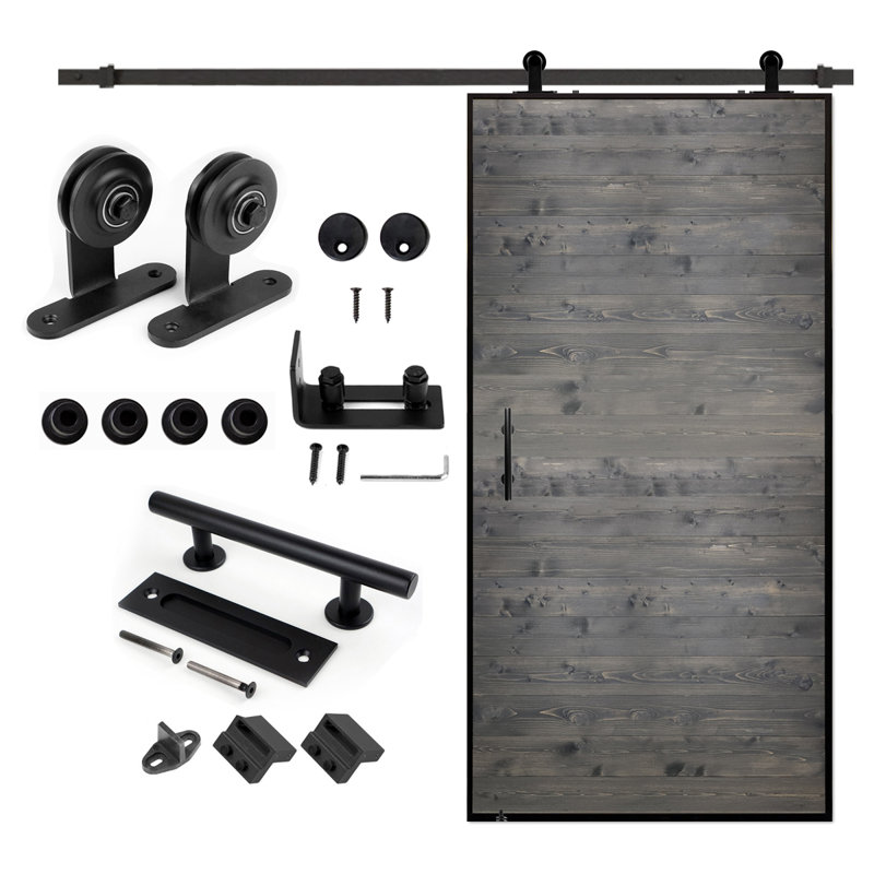 Porte de grange en bois avec quincaillerie d'installation - hauteur de 84 po, Gris foncé, 24 po x 84 po