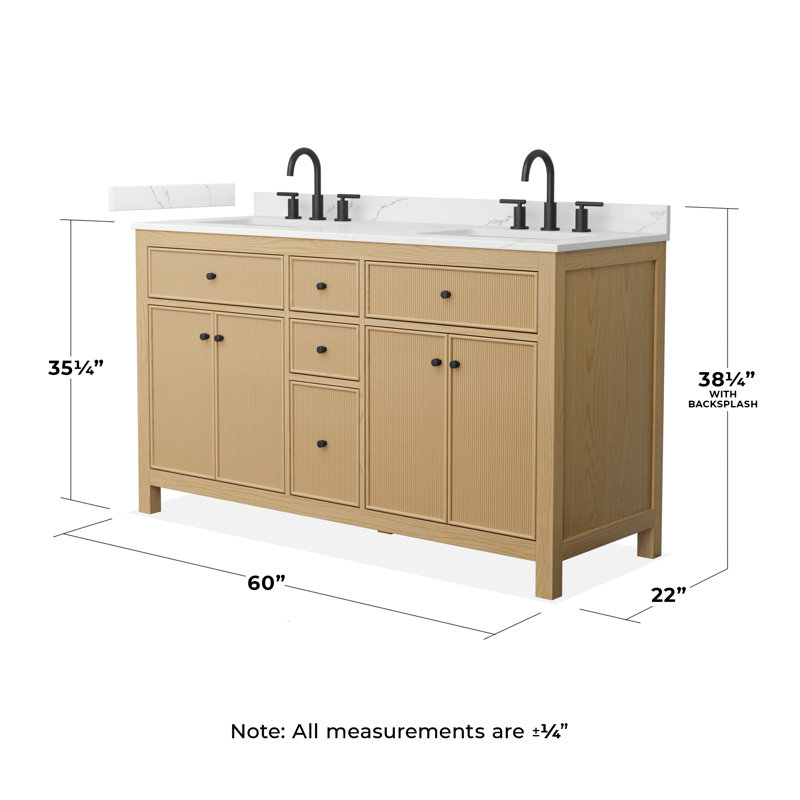 Pendry 60" Freestanding Double Bathroom Vanity with Quartz Top, Matte Black, Giotto Quartz, Tanned Oak