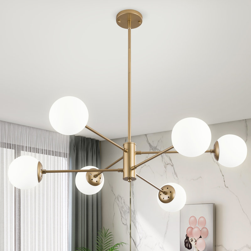 Lustre linéaire de type Spoutnik de style moderne à six lumières à intensité variable, Or