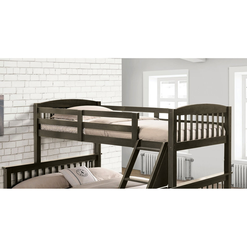 Solid Wood Angled Bed With Grey Finish, Slat Design, Transitional Style, Twin Full Bed, 60"W X 81"D 68"H For Bedroom Wood, Use