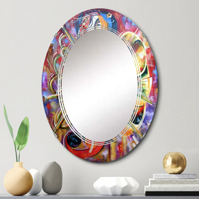 Impression abstraite multicolore musicale - miroir mural bohème et éclectique ovale