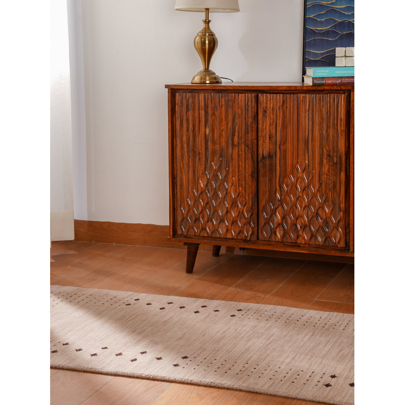 Hand Knotted Loom Wool Eco-Friendly Area Rugs - Runner, Beige Color, Contemporary Modern Design, High Pile Thick Handmade Anti Skid Area Rugs for Living Room, Bed Room