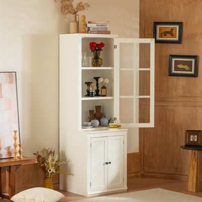 Grand garde-manger autoportant de 75,25 po avec porte vitrée et fenêtre en treillis, armoires de présentation de ferme avec rangement, huche avec porte à double action LH&RH, pour les couloirs, le salon, la cuisine et le bureau