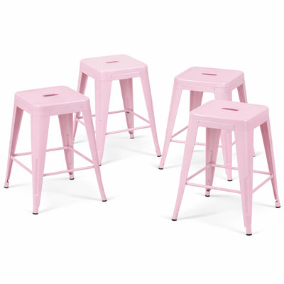 Ensemble de 4 tabourets de bar de 24 po à hauteur de comptoir, tabourets de bar en métal sans dossier, non empilables, amovibles et faciles à assembler, pour un îlot de cuisine / bar / café / salle à manger (rose)