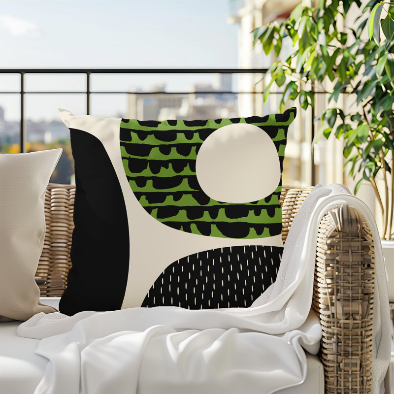 Coussin carré intérieur / extérieur pia, H 17 po x l 17 po, Chartreuse / noir / blanc cassé