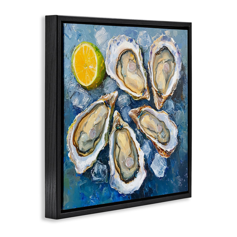  «Lemon & Oysters», art mural sur toile par LSR Design Studio, H 18 po x l 18 po, Cadre flottant noir de jais