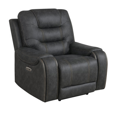 Burlington, 40" Wide Dual Power Recliner Chair With Power Adjustable Headrest and Hidden cupholder in each Arm (Gray Color)