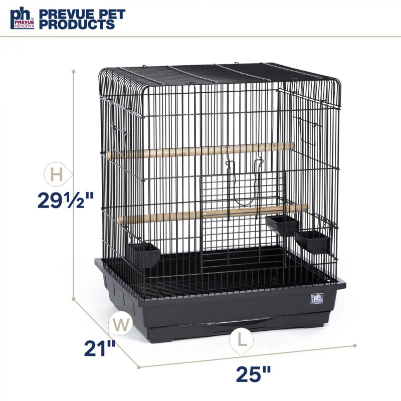 Black Square Roof Parrot Cage with Perches and Dishes