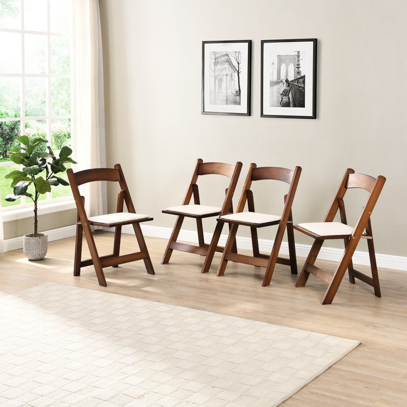4Pcs Solid Wood Folding Chair Collection - Walnut Shelf + Beige Cushion Comfortable And Portable For Various Home Spaces Comfy Chairs Construction, Locations
