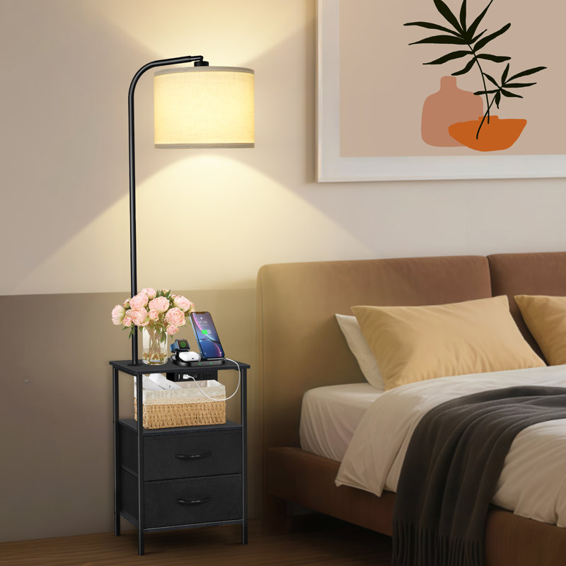 Zulfa 62" Dimmable Table Floor Lamp with Drawer, End Table with Lamp for Living Room, Black