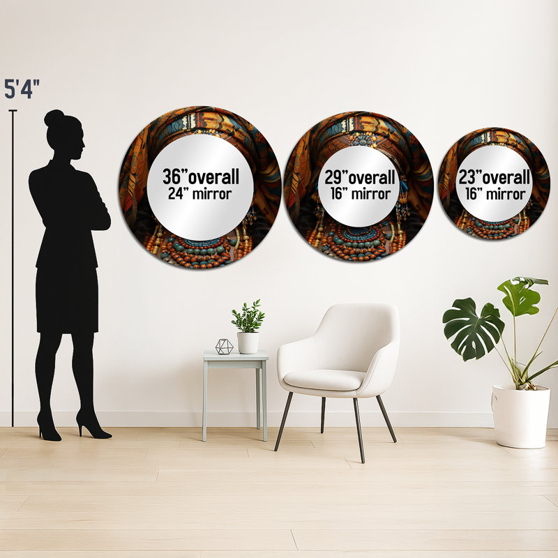 African Adorned Beauty III - African Art Wall Mirror, Turquoise Round Decorative Mirror, Printed Metal Art, 36" x 36"