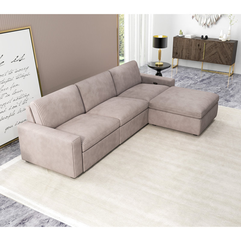 Milred 4 - Piece Upholstered Sectional, Brown Corduroy