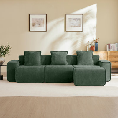 Canapé modulaire à 3 places en forme de L avec passepoil French Edge, sans assemblage requis, tissu en velours vert
