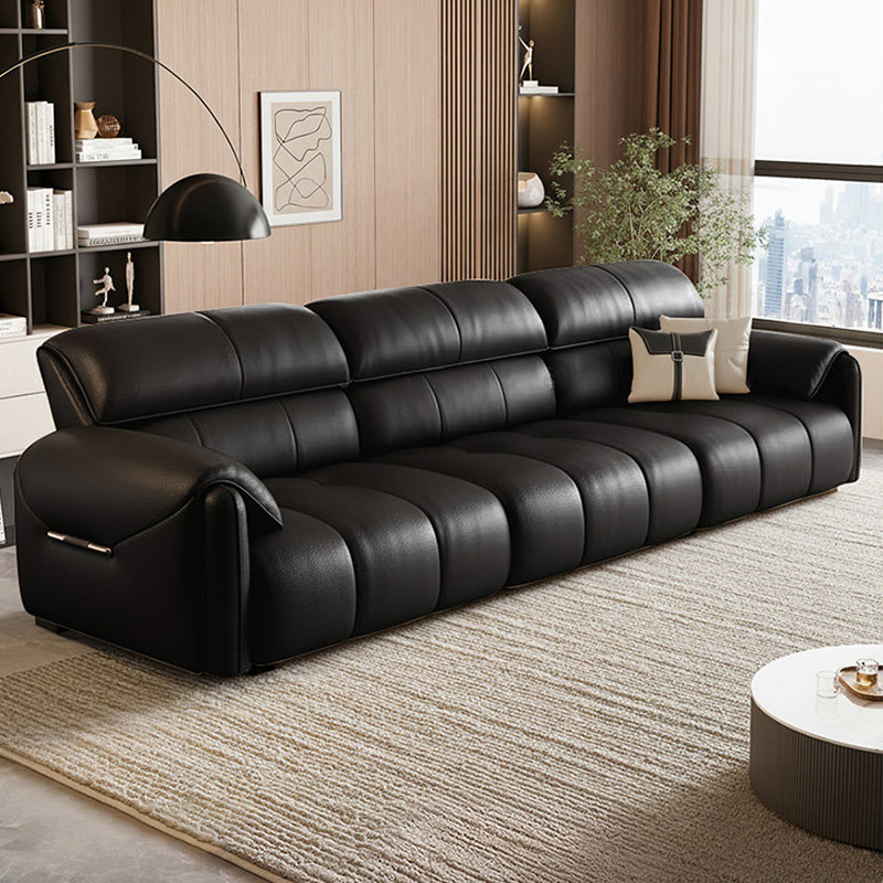 Canapé modulaire noir en cuir véritable, H 35,43 po x l 110,24 po x P 37,01 po, Noir