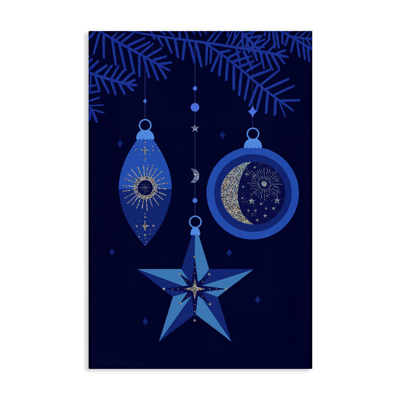 "Blue Holiday Ornaments", art mural sur toile par Victoria Barnes, H 30 po x l 20 po