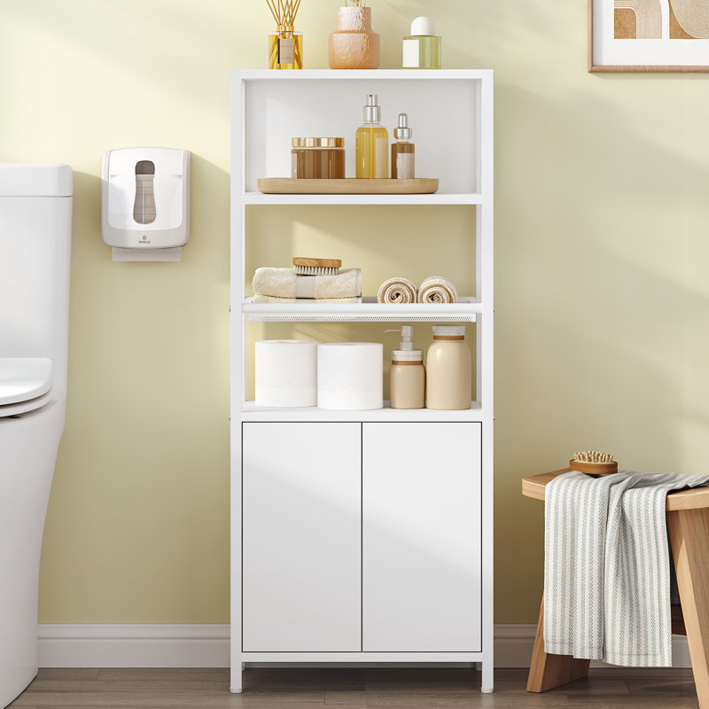 Bathroom Storage Cabinet, Slim Bathroom Floor Cabinet with 2 Door and Adjustable Shelf, Wooden Freestanding Storage Unit for Living Room Dining Kitchen, 20 x 38 x 90 cm, White 