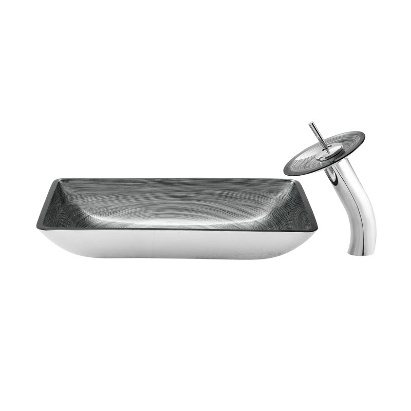Lavabo vasque rectangulaire en verre avec robinet Cascade, Gris fumé, Gris fumé