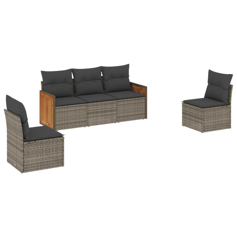 Vidaxl Garden Sofa Set PE Rattan 5-Piece Set Adjustable Feet