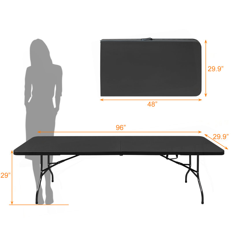 Table pliante 8 pi, table en plastique portative pour le camping, pique-niques, fêtes, table pliable à port élevé noir