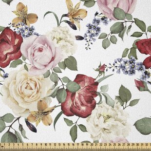 Ambesonne Vintage Fabric By The Yard, Floral Nostalgia With Peony