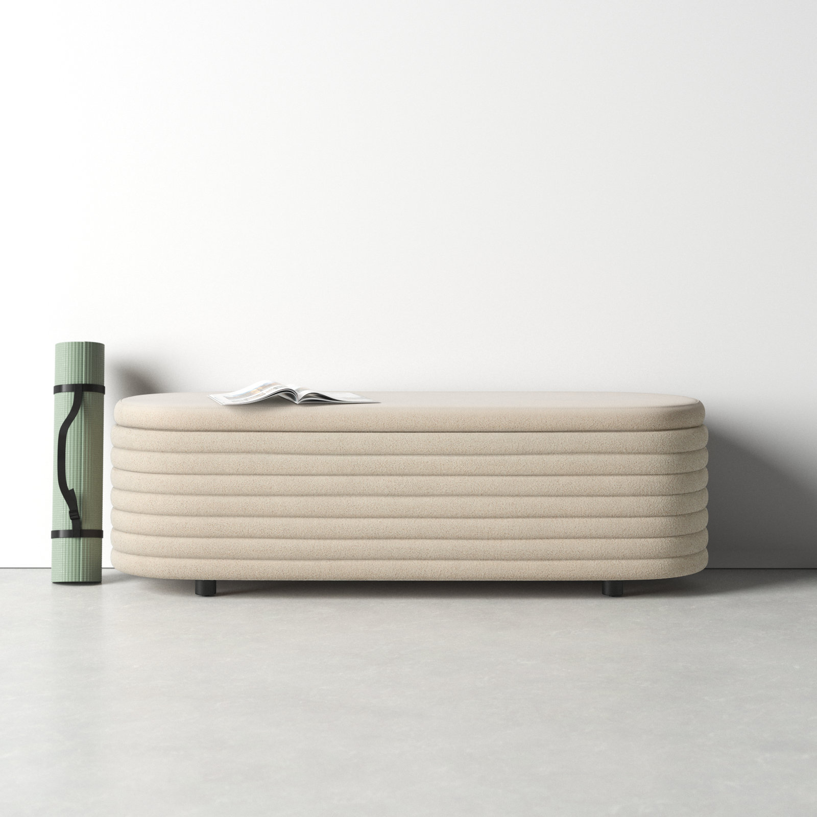 Delray 60" Linen Bedroom Bench, Tan Boucle