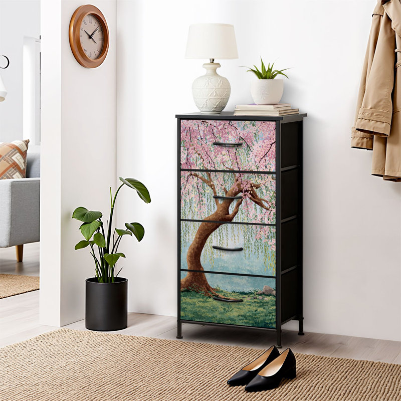 4 Drawer Dresser for Bedroom, Narrow Chest of Drawers, Wooden Top and Study Iron Frame 18"x37.5"-(WxH)