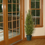 Artificial Arborvitae Topiary Tree, Realistic Fake Tree Potted Plant, Dark Green Round Growers Pot