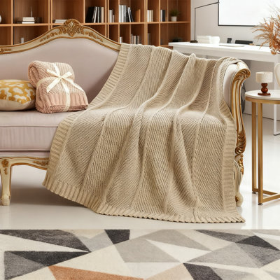 Chenille Knit Throw Blanket For Couch And Sofa, Cozy Chevron Texture Decorative Soft Blanket, For Home, Bed, And Chair