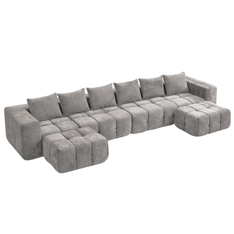 Ensemble de canapé modulaire avec repose-pieds, canapé modulaire sans cadre, Gris chenille, 25" H x 159.8" W x 39.4" D