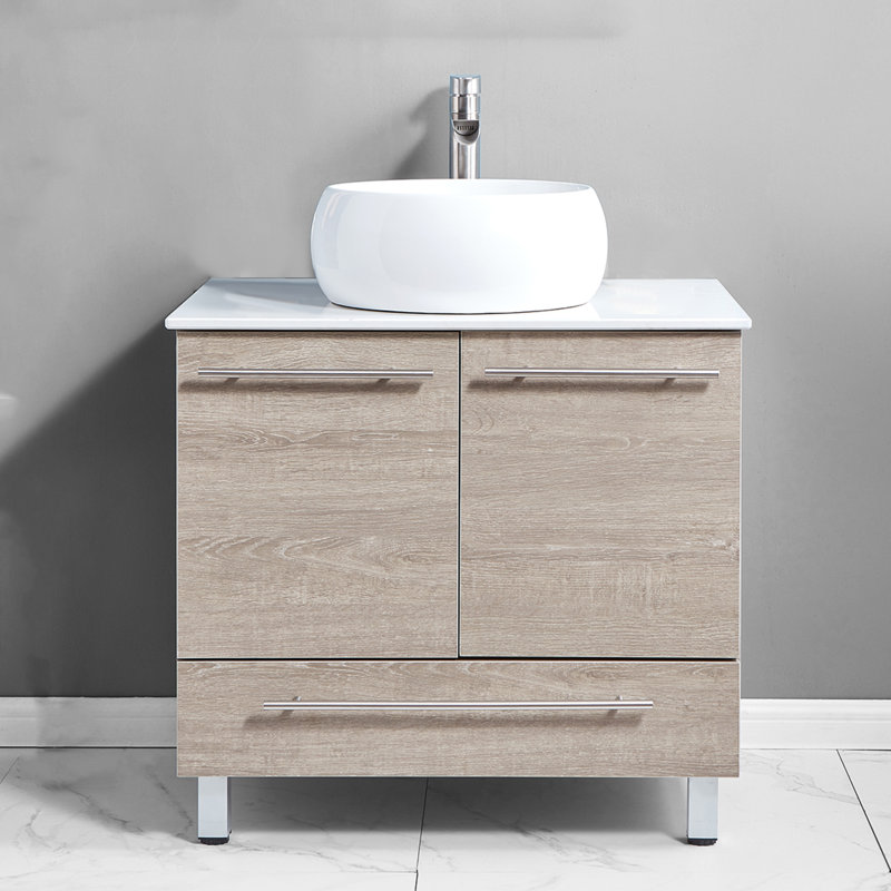 Ensemble de meuble-lavabo simple autoportant 30 po à grain de bois moderne, gris, Argent