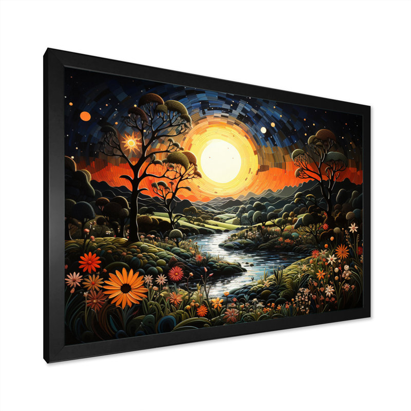 «Mystic River Sunset Pastoral II», reproduction sur toile, H 34 po x l 44 po x P 1,5 po, Cadre simple noir