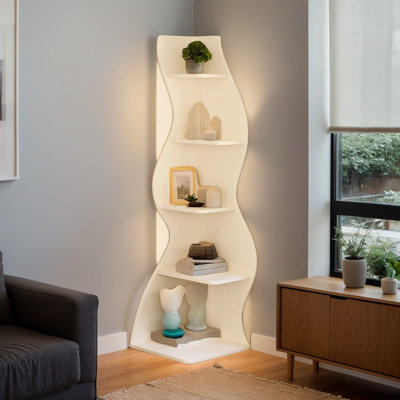 Modern 5-Tier Corner Bookshelf, Freestanding Display Storage Bookcase and Shelf Organizer for Living Room and Home Office