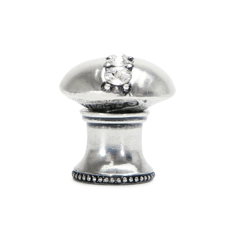 Caché round knob with flared foot with center of 5 rivoli Swarovski Clear Crystalsin Antique Brass, Silver