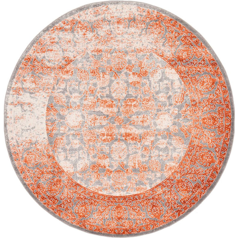 Tapis à motif géométrique rouge Classique, Rond 6 pi