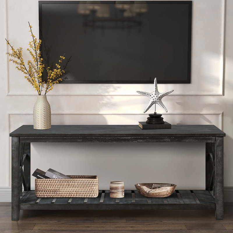 Table basse moderne de 47 pouces avec tablette de rangement, centre de table rectangulaire pour petits espaces, assemblage facile