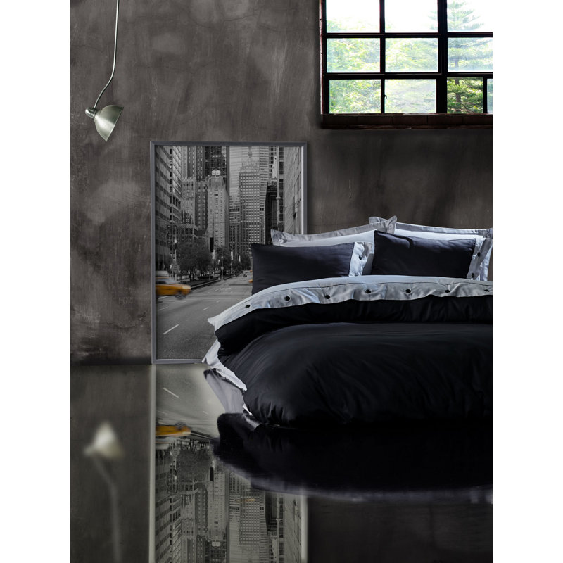 Ensemble de housse de couette 100% coton 4 pièces Monarda, Gris/noir
