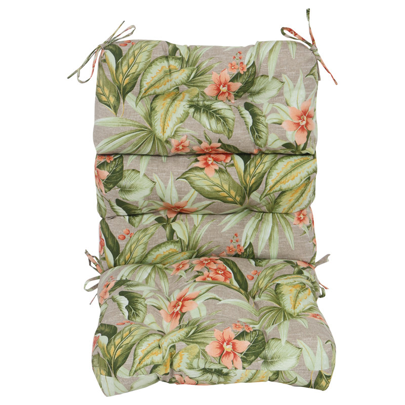 Outdoor Tufted Seat/Back Chair Cushion, 22" W x 21" D, Tan/Pink/Tahiti Sunrise Floral