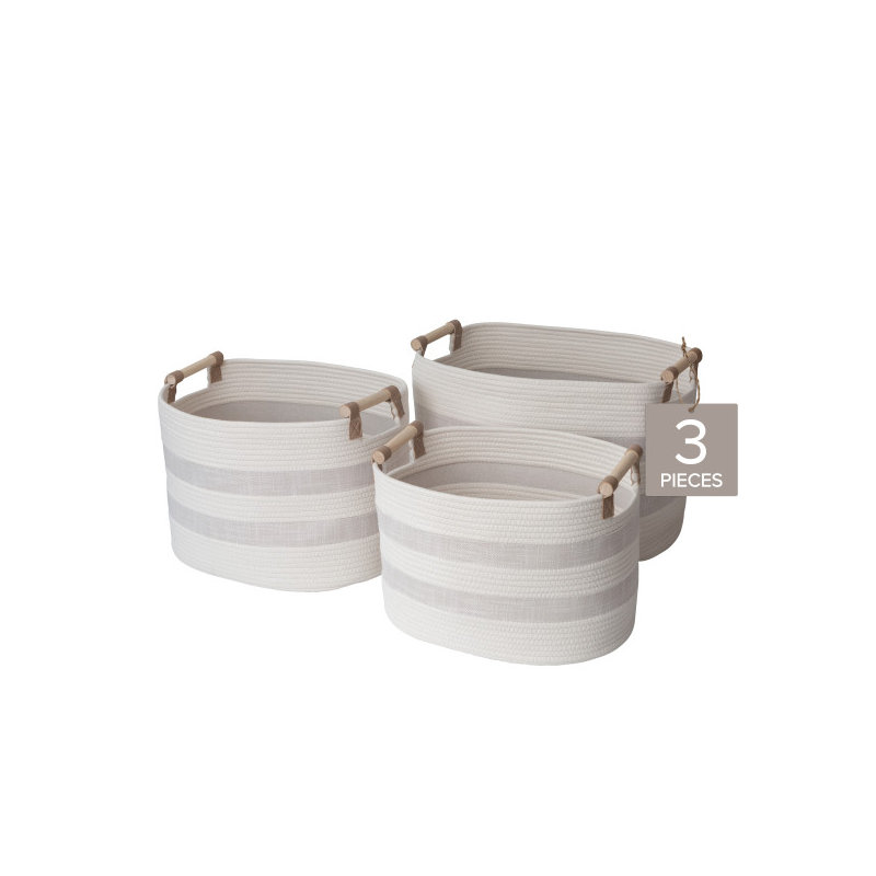 Textured Linen and Fabric Rope Decorative Storage Baskets, Set of 3, by RGI Home