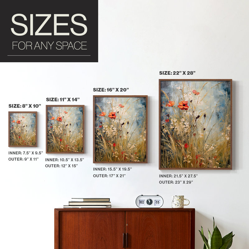Reproduction encadrée FLORAL Series DCCDXV - bois massif, H 15 po x l 12 po, Noyer
