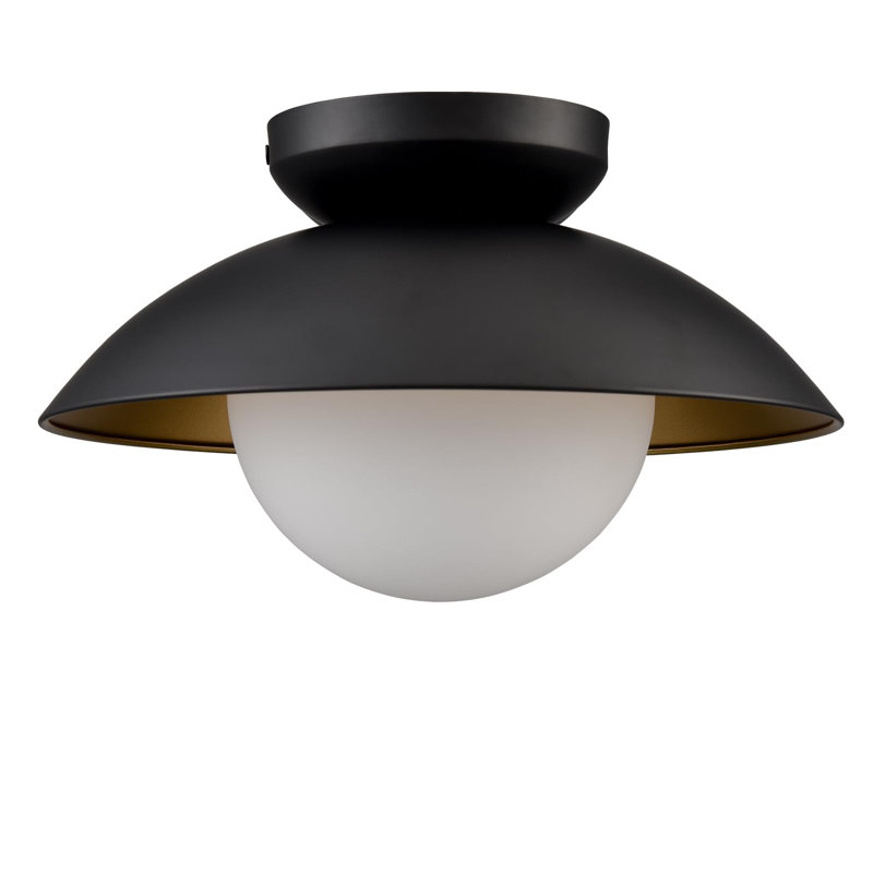 autical Modern Ceiling Light Flush Mount with Milky White Globe, Matte Black