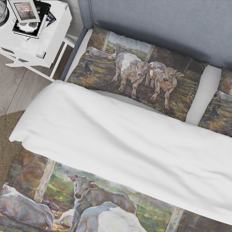 Two Cows In The Stable - Ensemble de housse de couette Farmhouse - Microfibre de polyester