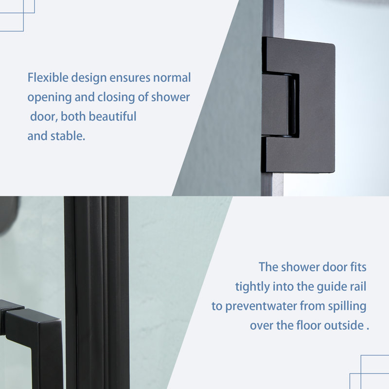 40" W x 72" H Matte Black Semi-Frameless Shower Door with Patterned Glass