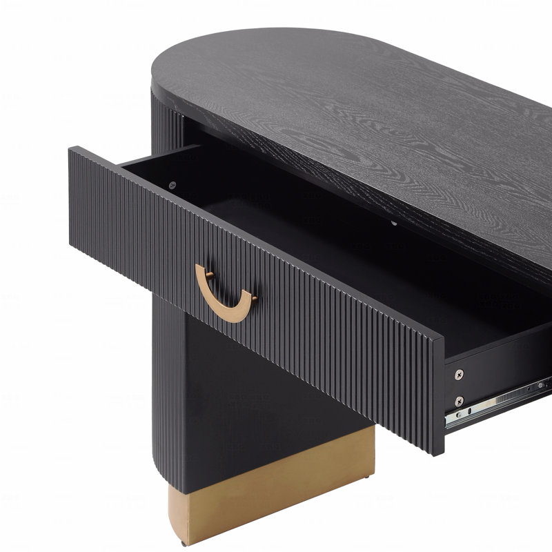 Console moderne avec design à nervures verticales, rangement compact avec tiroir fonctionnel