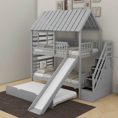 Twin Over Twin Bunk Bed With Trundle And Slide